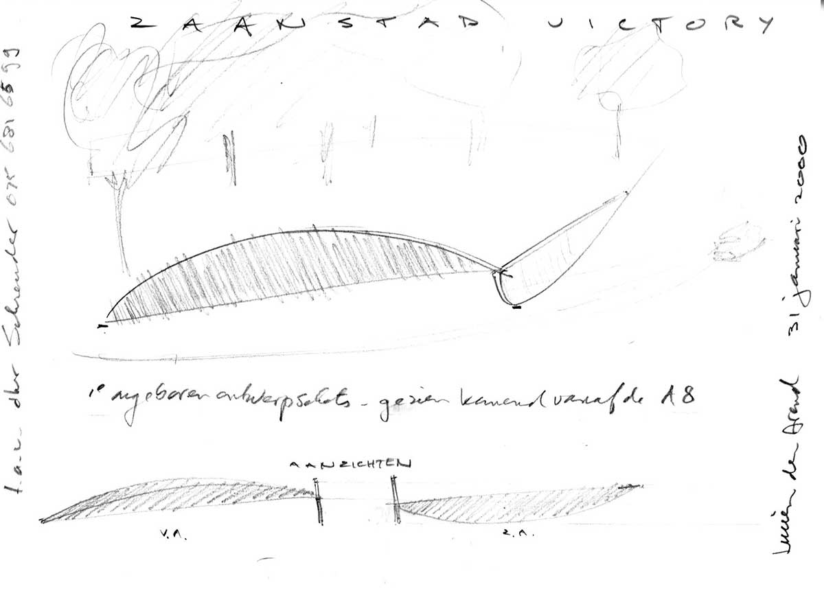 Alternative proposal: two circular segments with their chords lying in one plane, one point resting on the other.